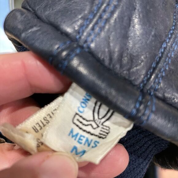 Vintage CONROY Men’s Blue Leather Mittens Sz M - Picture 3 of 3